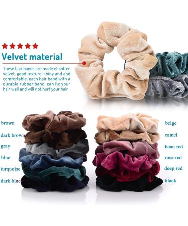 Hair Scrunchies Velvet Elastics Scrunchy Bobbles Soft Hair Bands Hair Ties (12 Colors) - Buy Online on SooperMarket.com