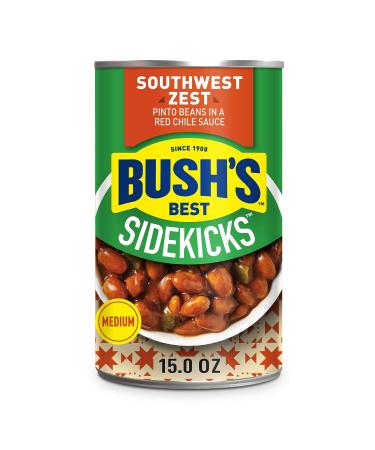 BUSH'S BEST Southwest Zest Pinto Beans Source of Plant Based Protein and Fiber Low Fat Gluten Free Made with Red Chili Sauce 15 Oz (Pack-12) 15 Ounce (Pack of 12)