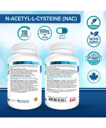 NAC Supplement 600 mg N-Acetyl-L-Cysteine 200 Veggie Capsules. Promotes Glutathione Synthesis. - Buy Online on SooperMarket.com