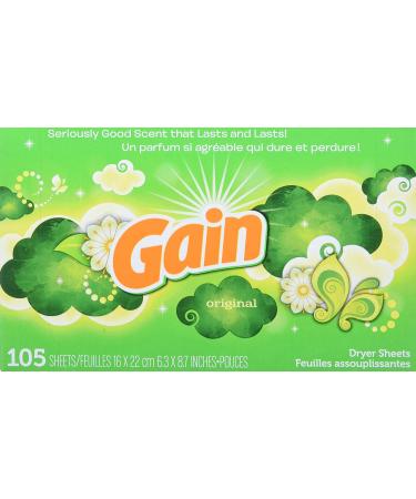 Gain, Fabric Softener Dryer Sheets, Original Scent, 105 Count