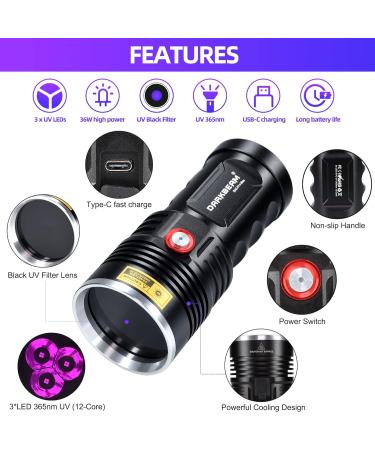 Darkbeam UV Torch 365nm Flashlight | Rechargeable Blacklight 36W LED | Portable Pet Urine Detector | Resin Curing & Leak Detection - Buy Online on SooperMarket.com