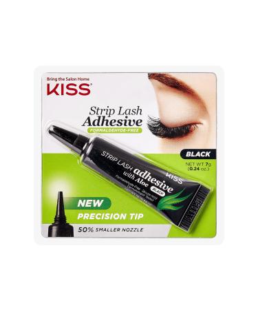 KISS Black Strip Lash Adhesive with Aloe, Dermatologist Tested, Formaldehyde Free, Non-Irritant, Contact Lens Friendly, Secure Hold, Contains Latex, with Control Nozzle Tip, 0.24 Ounce