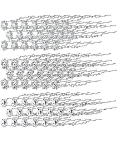60 Pieces Bridal Wedding Hair Pins Pearl Hair Pins U Shape Rhinestone Hair Pins Bridal Rhinestones Hair Pins Hair Accessories for Bridal Women and Girls (Charming Style)