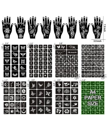 16 Sheets Henna Tattoo Stencils Kit | 150+ PCS Templates | Temporary Indian Arabian Glitter Airbrush Stencils for Women, Girls, and Kids | DIY Face & Body Paint - Buy Online on SooperMarket.com