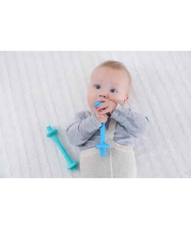 Teething Tube with Safety Shield Baby Hollow Teether Sensory Toys Gum Massager  Food-Grade Silicone for Infant 3-12 Months Boys Girls  1 Pair with 4 Cleaning Brush Included (Emerald+Blue) Emerald+Gray - Buy Online on SooperMarket.com
