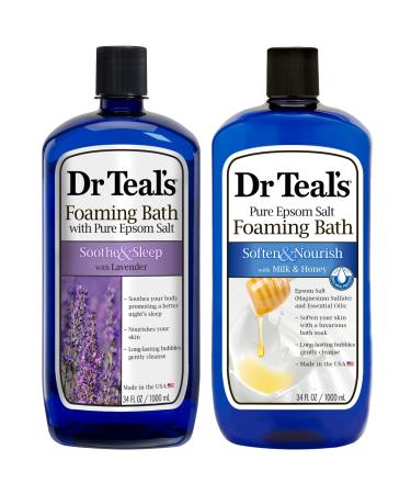 Dr Teal's Foaming Bath Combo Pack (68 fl oz Total), Soothe & Sleep with Lavender, and Soften & Nourish with Milk & Honey