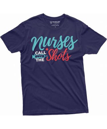 Funny Nurses Day T-Shirt | 'Nurses Call The Shots' Syringe Tee for RN & CNA | Large Grey Medical Worker Shirt - Buy Online on SooperMarket.com