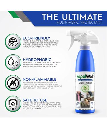 RepelWell Multi-Protect Stain & Water Repellent (12oz) Eco-Friendly  Pet-Safe Spray Keeps Your Belongings Clean  Dry and Looking Like New  Protects Fabric  Upholstery  Leather  Footwear & More Multi Protect 12oz - Buy Online on SooperMarket.com