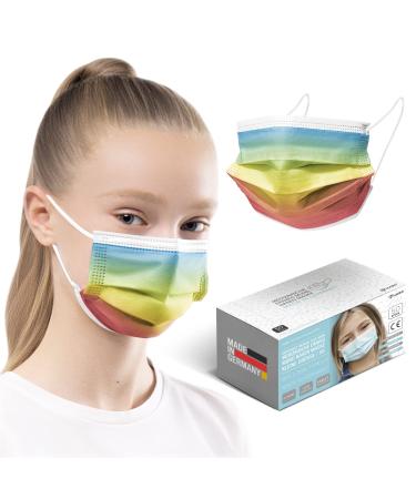 HARD 50 pieces Disposable Face Masks | Made in Germany | Type IIR & CE certified | Breathable Triple Layer - Filtration 99 78% | Elastic Earloops | Mouth Cover - SMALL SIZE - Rainbow Classic 50 pieces small size (14 5 cm x 9 5 cm) Rainbow Classic