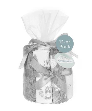 kindsgard baby washcloths vaskedag 12-pack | 100% cotton absorbent cuddly soft washable (grey)
