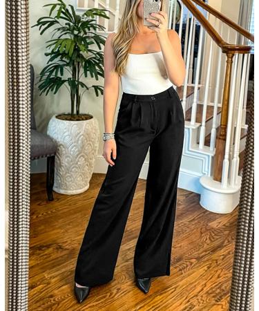 Vetinee Women's High Waisted Wide Leg Dress Pants - Business Office Trousers with Pockets in Black - Buy Online on SooperMarket.com