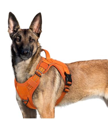 Rabbitgoo dog harness Large dogs anti -train crockery dog adjustable with handles widened robust and wear -resistant tactical dog harness with metal buckles for hiking (XL orange) XL (1 Pack) Orange
