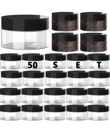 2oz Plastic Container with Lids 50 Pack Bulk Clear 2 oz Container with lids Refillable Sugar Scrub small 4 ounce Oz Plastic Containers 4oz Jars with Lids for Cosmetics, Lotions, Body Butters, Slime