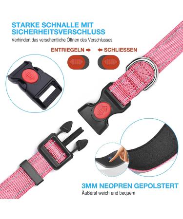 Haapaw Reflective Dog Collar - Padded Neoprene Nylon for Small & Medium Dogs - XS Pink - Buy Online on SooperMarket.com