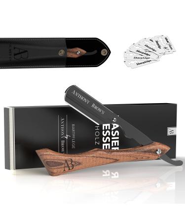 Anthony Brown razor wood in black or silver - unique blade head for more precision - with changing blades and etui - razor set ... (black)