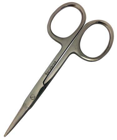 SANDBROS Straight Facial Hair Scissors - Eyebrow Trimmer - Grooming Scissors for Eyebrow Shaping Ear Nose Nostril Hair and Mustache Trimming for Men and Women (Stainless Steel) (S129 4")