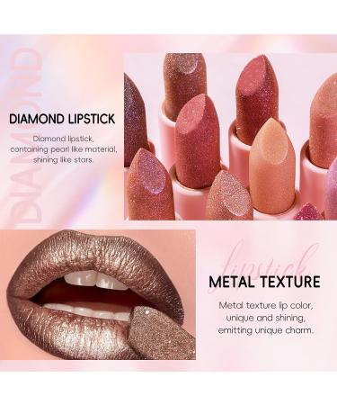 Metallic Dark Brown Lipstick Liner Set - Long Lasting Glitter Diamond Lip Color | Full Coverage Non-Stick Makeup for Women - Buy Online on SooperMarket.com