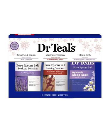 Dr Teal's Epsom Salt Variety Pack Gift Set (Soothe & Sleep with Lavender Wellness Therapy with Rosemary & Mint Melatonin Sleep Soak 14 oz. Bags). Treat Your Skin Your Senses and Your Stress.