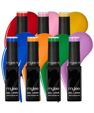 Mylee Liner Gel Nail Polish Set 7x7ml Kaleidoscope With Built-In Nail Art Brush - UV/LED Soak-Off Nail Art Manicure Pedicure for Professional Salon & Home Use - Long Lasting & Easy to Apply