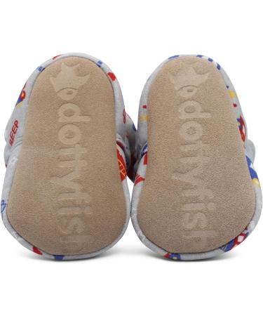 Dotty Fish Baby Booties | Fleece-Lined | Non-Slip Sole | Grey Trains & Cars | 0-6 Months - Buy Online on SooperMarket.com