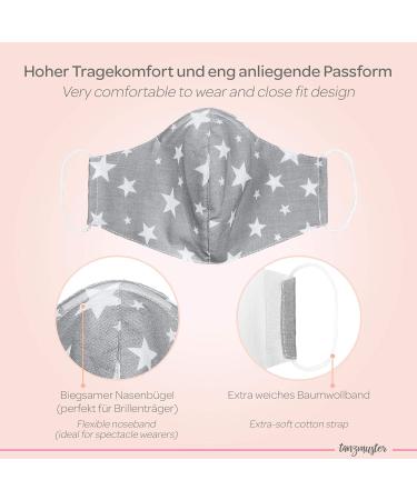 Dance Pattern Washable Cotton Mask for Kids & Adults - 2-Layer Filter Bag Nose Bracket - Oeko-Tex Standard 100 - Gray & White (M 1 Pack) - Buy Online on SooperMarket.com