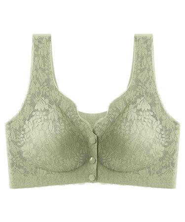 LoRier Comfortable Snap Lace Bras Everyday Wireless Cotton Comfort Bras with Full Coverage for Women and Girls L Green