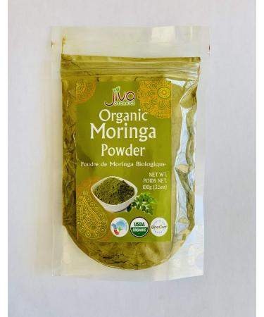 Organic Moringa Leaf Powder 3.5 Oz in Resealable Bag - 100% Pure Oleifera Leaf Raw from India | by Jiva Organics