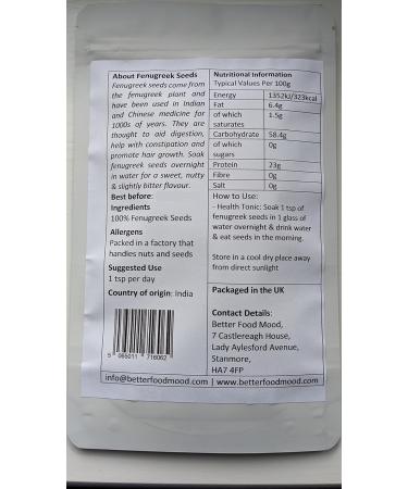 Premium Fenugreek Seeds for Hair Growth 100g | Methi Seeds | May aid Digestion | Fenugreek Seeds for Cooking - Herbs and Spices | Better Food Mood - Buy Online on SooperMarket.com