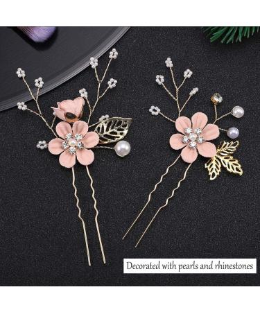 4-Piece Light Pink Gold Wedding Hair Comb Set | Rhinestone Bridal Hair Clips | Elegant Wedding Accessories - Buy Online on SooperMarket.com