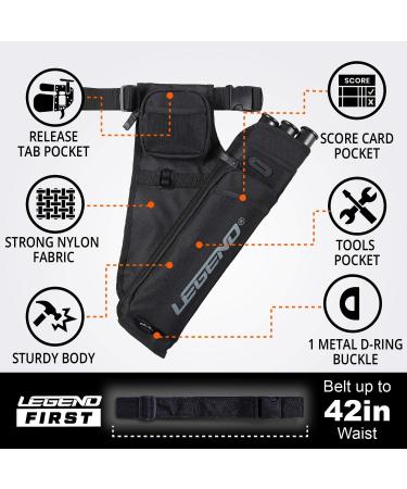 Legend First Archery Quiver - Adjustable Belt, 3 Arrow Tubes, Durable Nylon, T-Slot, Storage Pockets - Black - Buy Online on SooperMarket.com