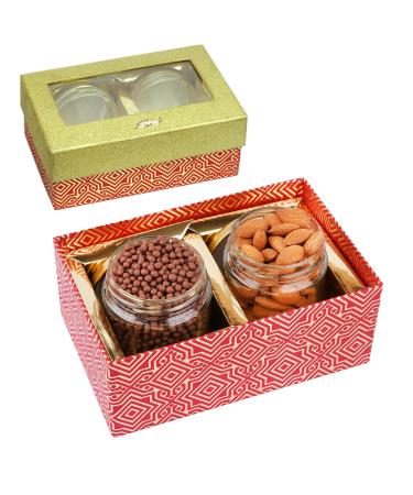 Jaiccha Ghasitaram Dryfruits Hamper- box with 2 Jars of Almonds and Choco Coated Rice Crispies |Gift for Diwali Holi Rakhi Valentine Christmas Birthday Anniversary Her Him|