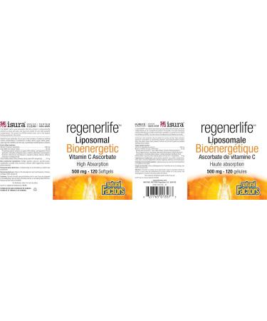 Natural Factors Regenerlife Liposomal Bioenergetic Vitamin C Ascorbate 500 mg 120 softgels High Absorption Stomach-Friendly Supports Bones Teeth Cartilage Gums and Immune Health Antioxidant - Buy Online on SooperMarket.com