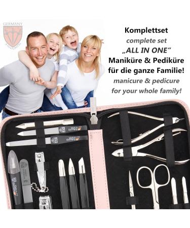 Buy Three Swords 16 pcs Manicure Pedicure Set 'Cinisello' - High-Quality Pink Synthetic Leather Nail Care Kit for Hand & Foot - Buy Online on SooperMarket.com