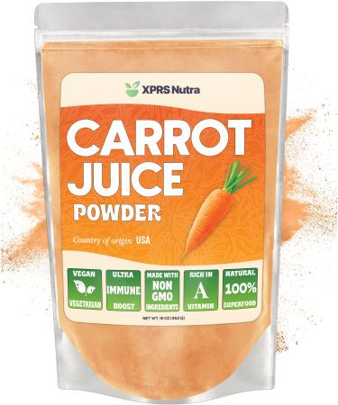 XPRS Nutra 100% Natural Carrot Juice Powder - Pure Carrot Powder from The USA - Ideal for Juice and Smoothie - High in Vitamin A Phytonutrients and Antioxidants - Non-GMO (16 oz) 1 Count (Pack of 1)