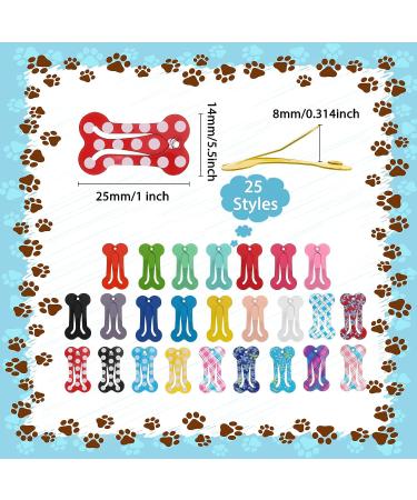50pc Bone Shaped Dog Hair Clips | Multicolor Small Snap Barrettes for Pets - 25 Styles Available - Buy Online on SooperMarket.com