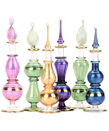 Nilecart Egyptian perfume bottles 6 pieces size 10.2 cm oral blades with handmade golden Egyptian decoration for perfumes and essential oils.