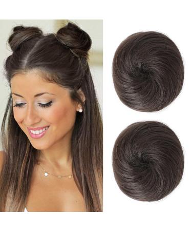 REECHO 2 PCS Mini Claw Clip in Messy & Cat Ears Hair Bun Extensions Wig Accessory Updo Hairpieces for Women Girls (Pack of 2-3" Straight Cool Dark Brown) Pack of 2 - 3" Straight Cool Dark Brown