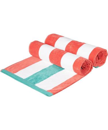 Amazon Basics Oversized Premium Cotton Beach Towel 2-Pack - Coral/Turquoise Pop Stripe - 36 x 72 - Extra Large Towels - Buy Online on SooperMarket.com