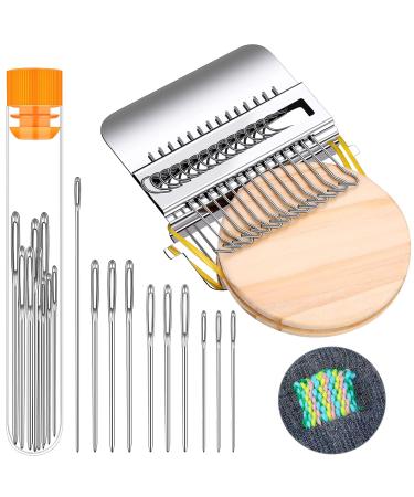 Darning Mini Loom Machine 14 Hooks Small Speedweve Weaving Loom and 9 Yarn Knitting Needles Small Weaving Loom Kit Hand DIY Craft Weaving Repair Tool for Jeans, Socks Clothes (Classic Color)