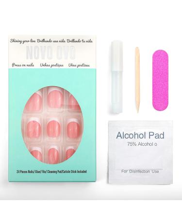 Novo Ovo Press On Nails - Short Oval Nude Pink Orange French Tips | Artificial Fingernails for Valentine's Day - Buy Online on SooperMarket.com