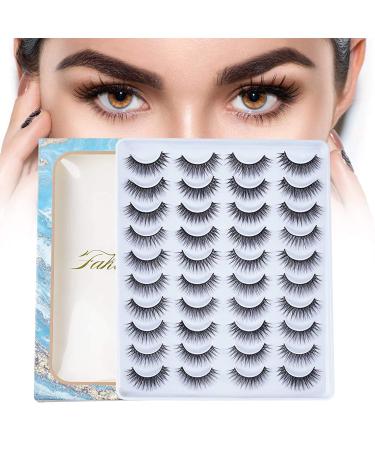 20 Pairs False Eyelashes Natural Faux Mink | Natural Look|100% Handmade|Reusable| Fluffy Volume Long Thick Lashes |12mm 20 Pair (Pack of 1)