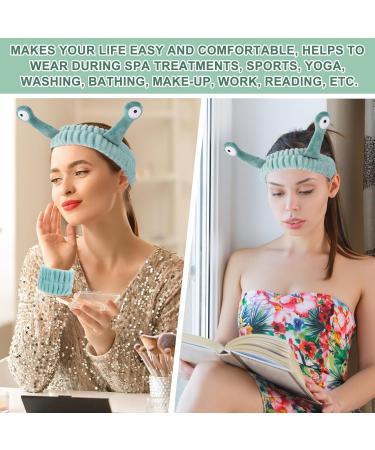 WLLHYF Spa Headband Face Wash Wristband Set Makeup Head Band Snail Coral Fleece Hair Band Skincare Hairband Elastic Creative Cartoon Head Wraps Cute Hair Accessories for Women Girls (Green) - Buy Online on SooperMarket.com