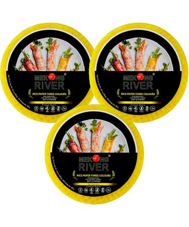 Lyan Mekong River Banh Trang Vietnamese Three Colours Rice Paper Round 22cm - 300g - Pack of 3 | Vegan | Gluten-Free | 100% Natural Rice Paper