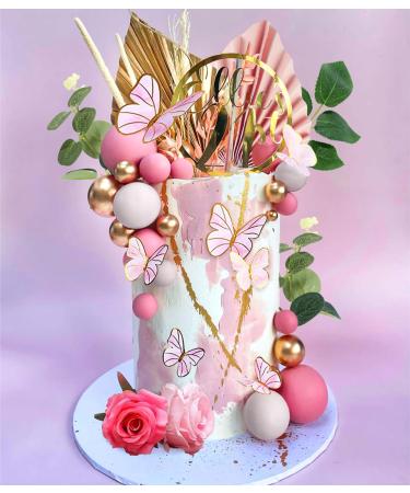 JEVENIS Pink Balls & Butterfly Cake Decorations | Baby Shower Boho & Rose Themes | International Shipping - Buy Online on SooperMarket.com