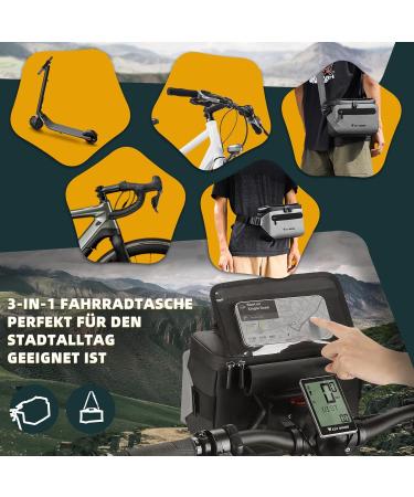 XIQI Handlebar Pocket Bike Bag - 3in1 Waterproof Bicycle Bag with Cell Phone Holder for E-Bikes | Removable Shoulder Strap & Handlebar Adapter - 4L Silver - Buy Online on SooperMarket.com