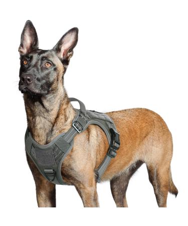 Rabbitgoo dog harness Large dogs anti -train crockery dog adjustable with handles widened robust and wear -resistant tactical dog harness with metal buckles for hiking (L gray) L (1 Pack) gray