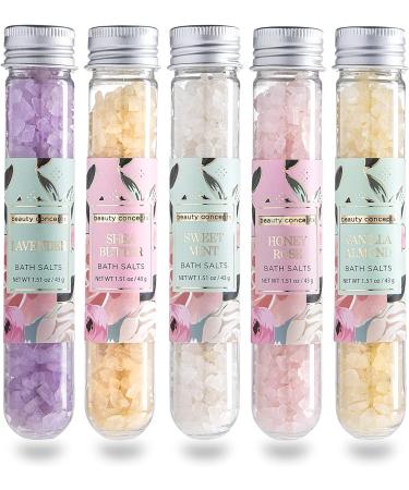 B.C. Beauty Concepts Aromatherapy Bath Salts- 5 Pack Epsom Salts for Soaking Scented in Vanilla Almond Shea Butter Sweet Mint Honey Rose and Lavender 