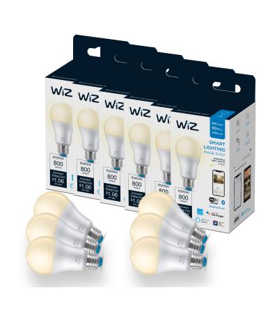 WiZ Connected 6-Pack Soft White 60W A19 Smart WiFi Light Bulb Dimmable 2700K Compatible with Alexa and Google Home Assistant No Hub Required 6 Bulbs A19 Soft White (2700k) 6 Count (Pack of 1)