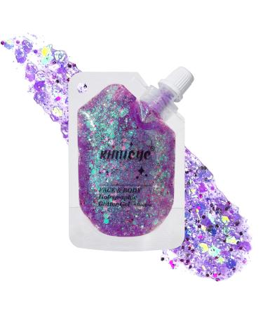 Holographic Face Glitter Gel Body Shimmer Makeup for for Hair  Face  Clavicle  Arm  Nail  Eyeshadow  Long Lasting Waterproof Mermaid Sequins Party Glitter for Rave Festival  1.35oz (Illusion Purple3) Illusion Purple 3