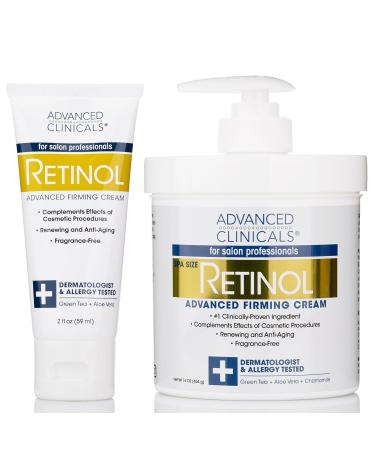 Advanced Clinicals Retinol Body Lotion | Crepey Skin Treatment | Unscented Firming Face Lotion | Retinol Body Cream | Body Butter Moisturizer For Loose Skin, Crepe Skin, Stretch Marks, W/Travel Size